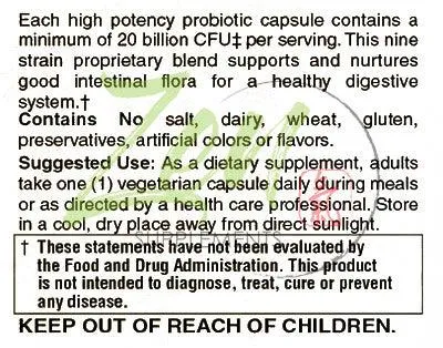 Probiotic with 20 Billion CFU and 9 Strains - 30 Vegcaps