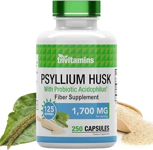 Psyllium Husk Capsules | 1700 MG - 250 Capsules | with Probiotic Acidophilus | Extra Strength Soluble & Dietary Fiber Supplement | Supports Digestive Health in Pakistan