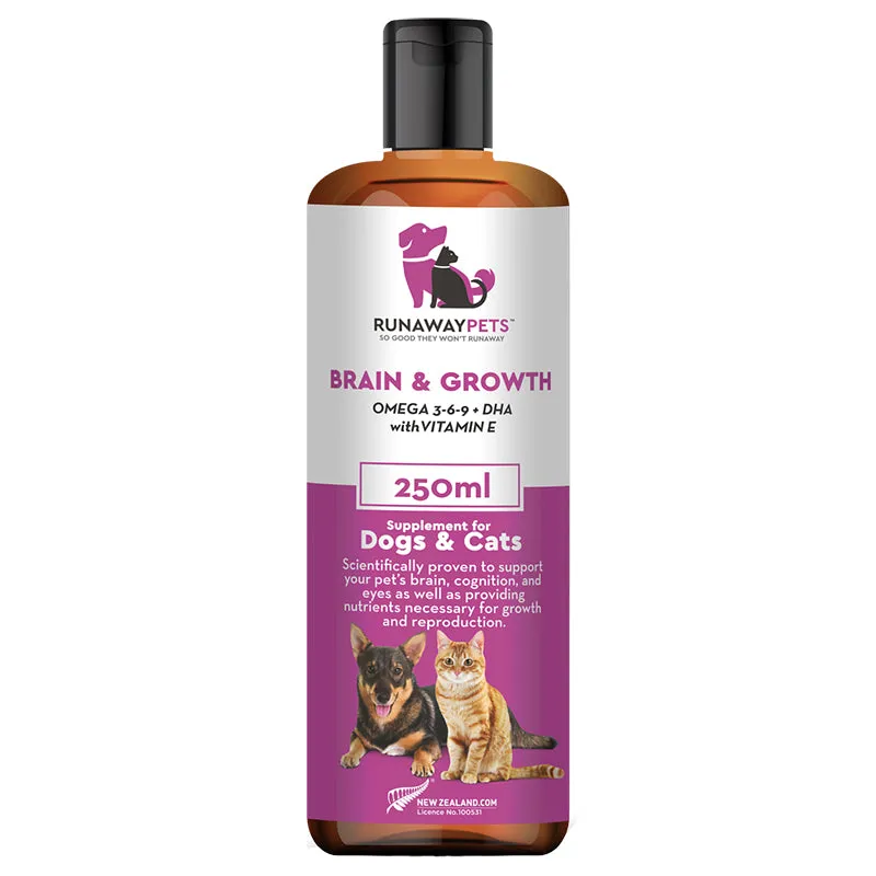 RUNAWAY PETS BRAIN & GROWTH – Omega 3-6-9   DHA & Vitamin E