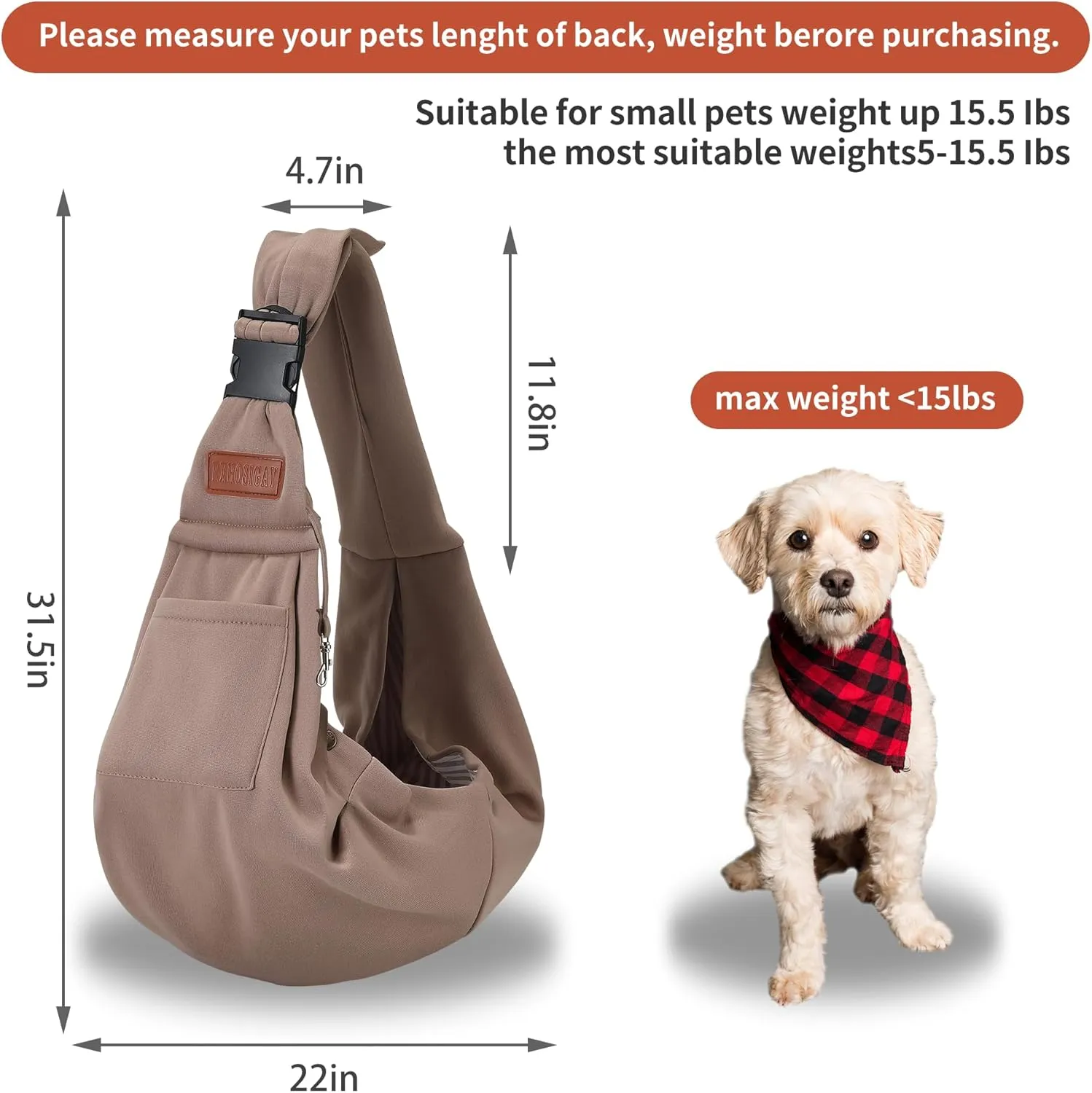 Small Pet Carrier Pouch Sling for Daily with Adjustable Strap Pocket Safety Buckle for Puppy Dog Papoose and Cat Kitten Coffee