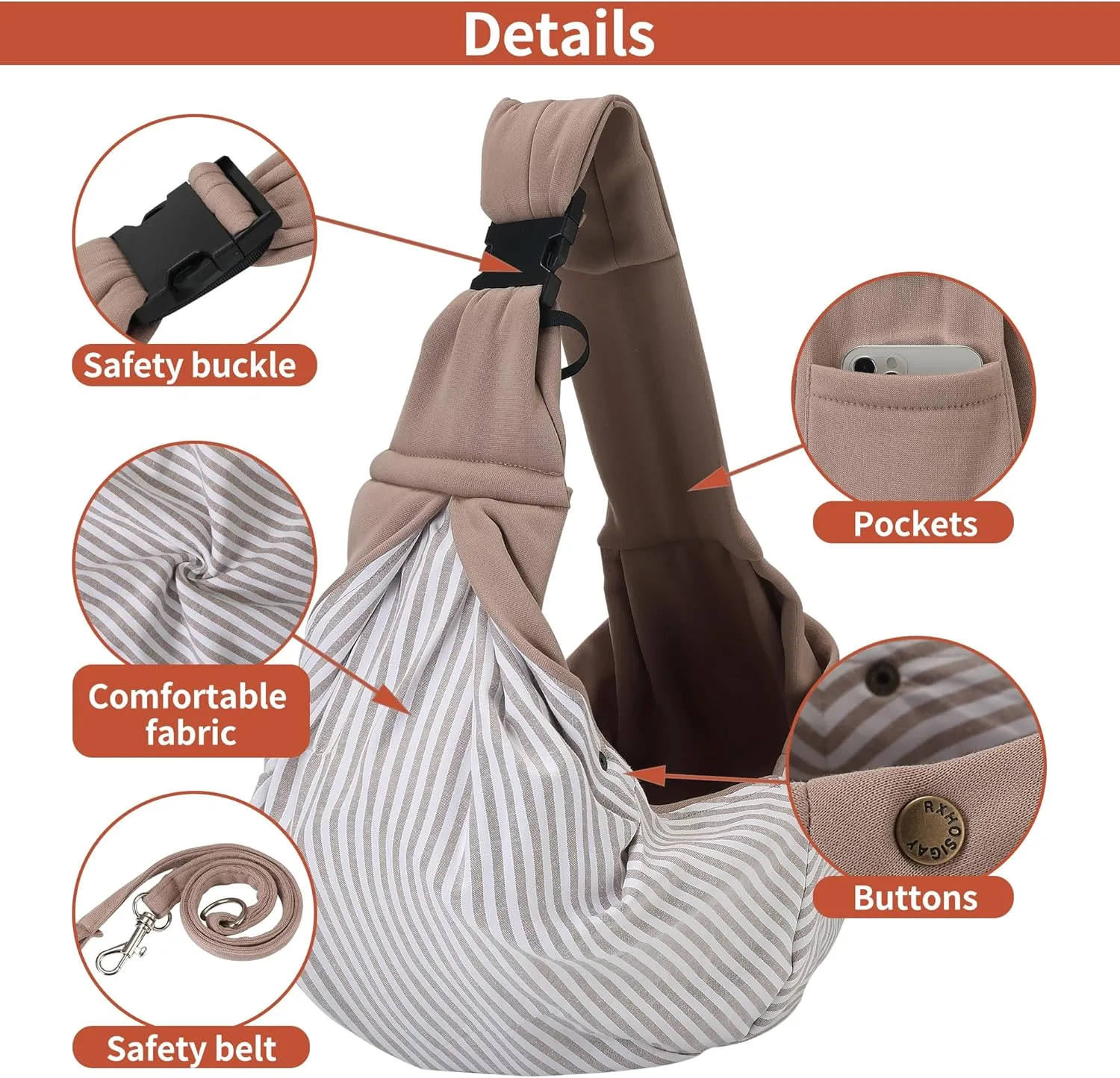 Small Pet Carrier Pouch Sling for Daily with Adjustable Strap Pocket Safety Buckle for Puppy Dog Papoose and Cat Kitten Coffee