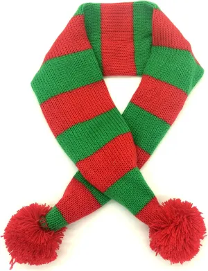 Stripe Pet Xmas Holiday Accessories Knit Christmas Stripe Scarf for Pet, Red Green Stripe Medium/Large