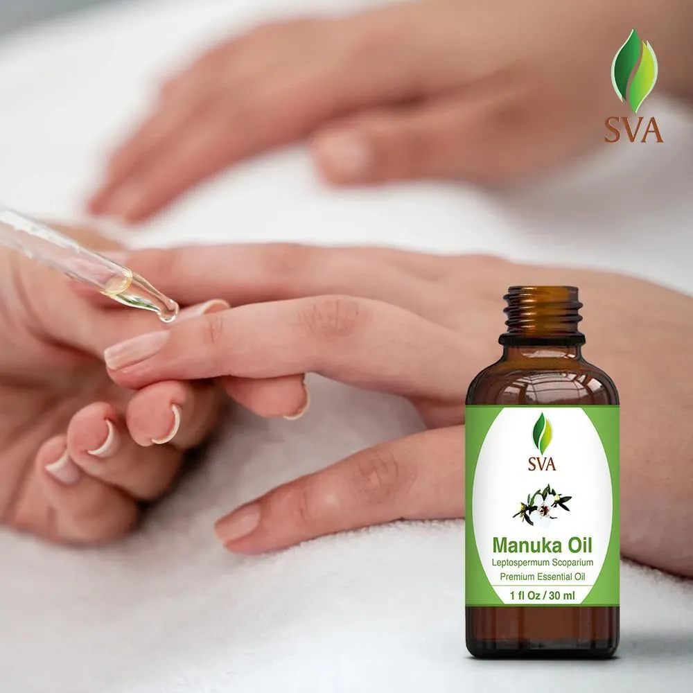 SVA Manuka Essential Oil  1 Fl Oz  100% Natural Manuka Oil - for Diffuser, Hair Care, Face, Skin Care, Aromatherapy, Scalp and Body Massage, Soap and Candle Making  with Dropper