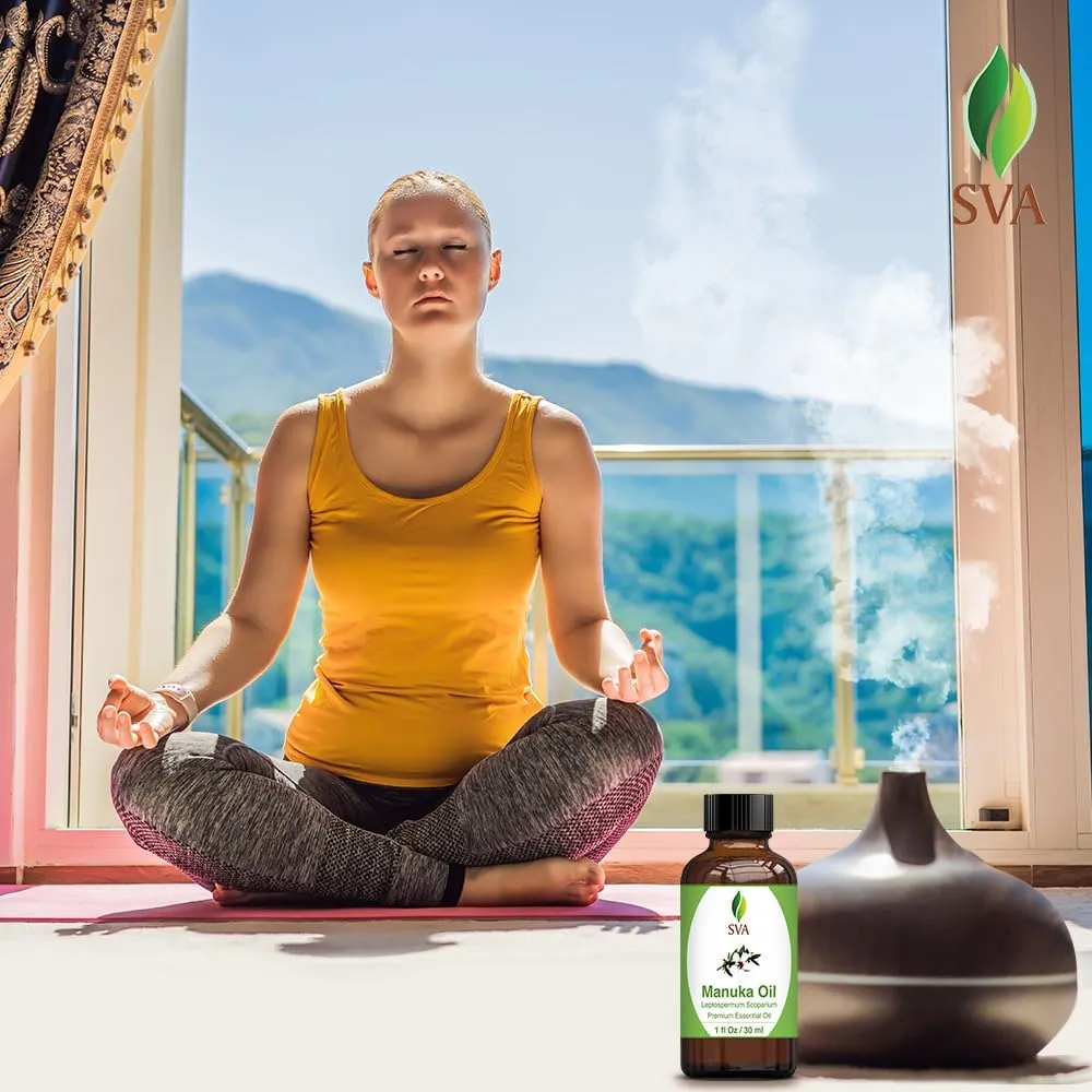 SVA Manuka Essential Oil  1 Fl Oz  100% Natural Manuka Oil - for Diffuser, Hair Care, Face, Skin Care, Aromatherapy, Scalp and Body Massage, Soap and Candle Making  with Dropper