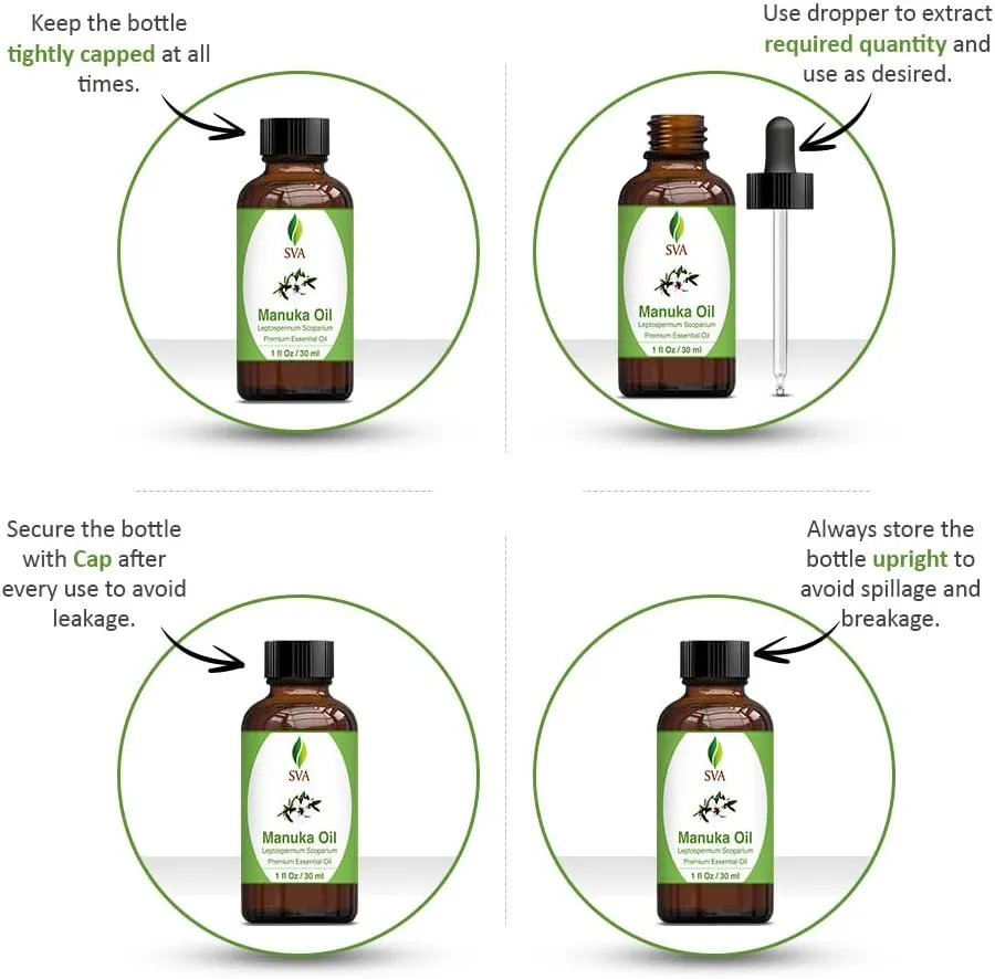 SVA Manuka Essential Oil  1 Fl Oz  100% Natural Manuka Oil - for Diffuser, Hair Care, Face, Skin Care, Aromatherapy, Scalp and Body Massage, Soap and Candle Making  with Dropper