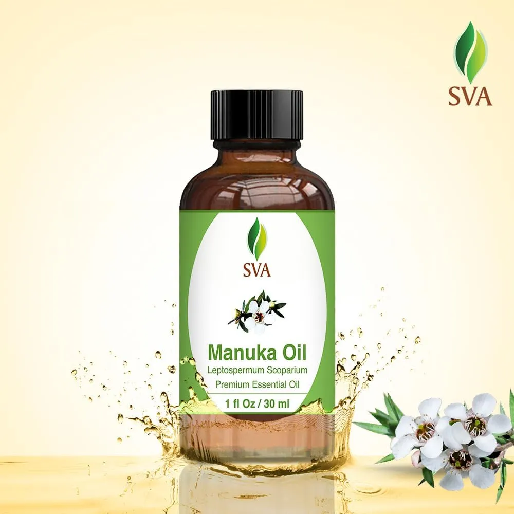 SVA Manuka Essential Oil  1 Fl Oz  100% Natural Manuka Oil - for Diffuser, Hair Care, Face, Skin Care, Aromatherapy, Scalp and Body Massage, Soap and Candle Making  with Dropper