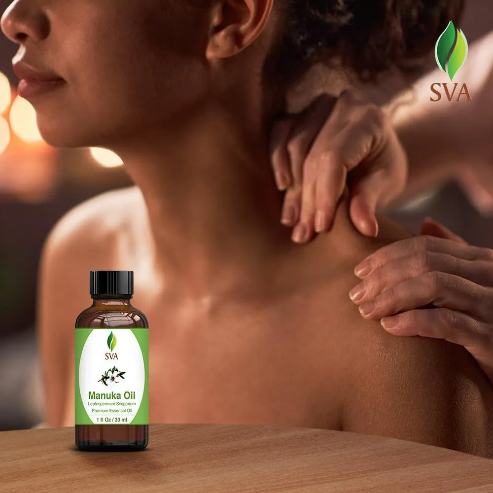 SVA Manuka Essential Oil  1 Fl Oz  100% Natural Manuka Oil - for Diffuser, Hair Care, Face, Skin Care, Aromatherapy, Scalp and Body Massage, Soap and Candle Making  with Dropper
