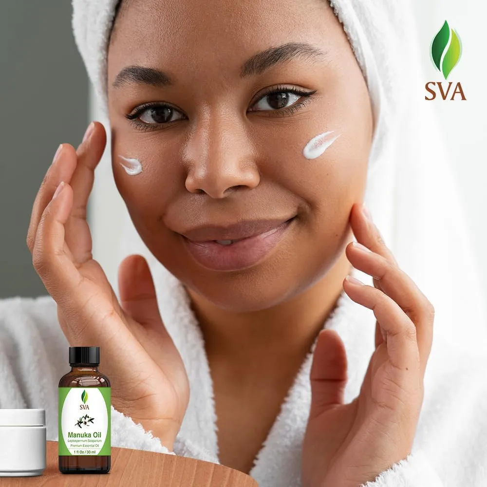 SVA Manuka Essential Oil  1 Fl Oz  100% Natural Manuka Oil - for Diffuser, Hair Care, Face, Skin Care, Aromatherapy, Scalp and Body Massage, Soap and Candle Making  with Dropper