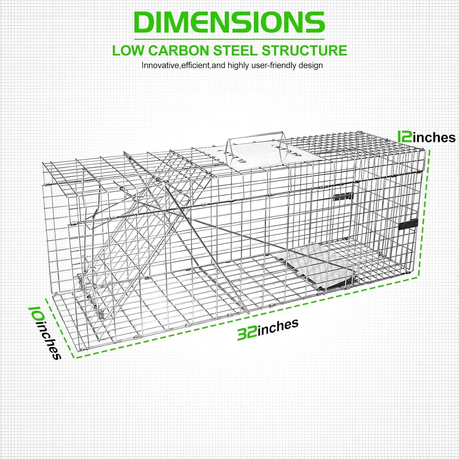SZHLUX 32" Live Animal Cage Trap, Heavy Duty Folding Raccoon Traps, Humane Cat Trap for Stray Cats, Raccoons, Squirrel, Skunk, Mole, Groundhog, Armadillo, Rabbit, Catch and Release