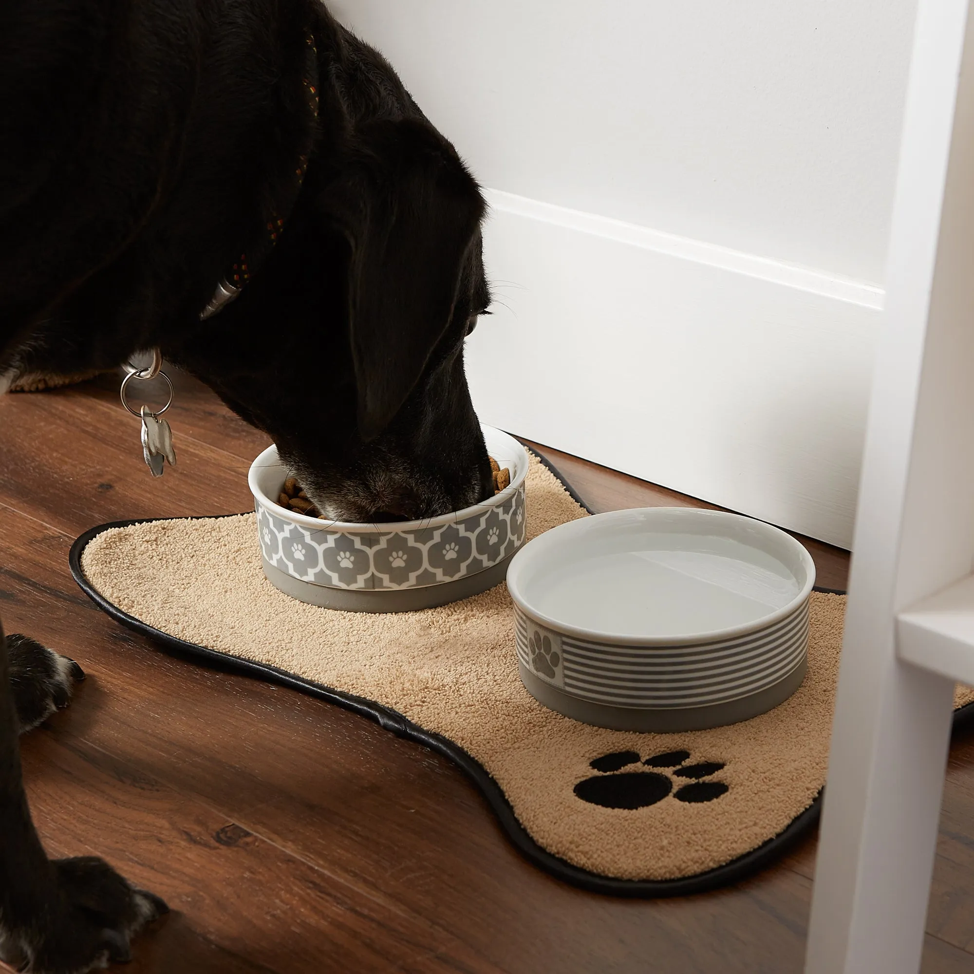 Taupe Bone Embroidered Paw Pet Placemat