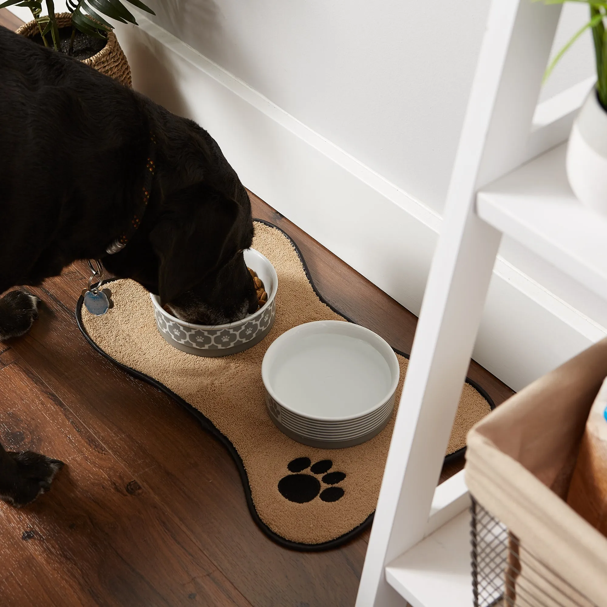 Taupe Bone Embroidered Paw Pet Placemat