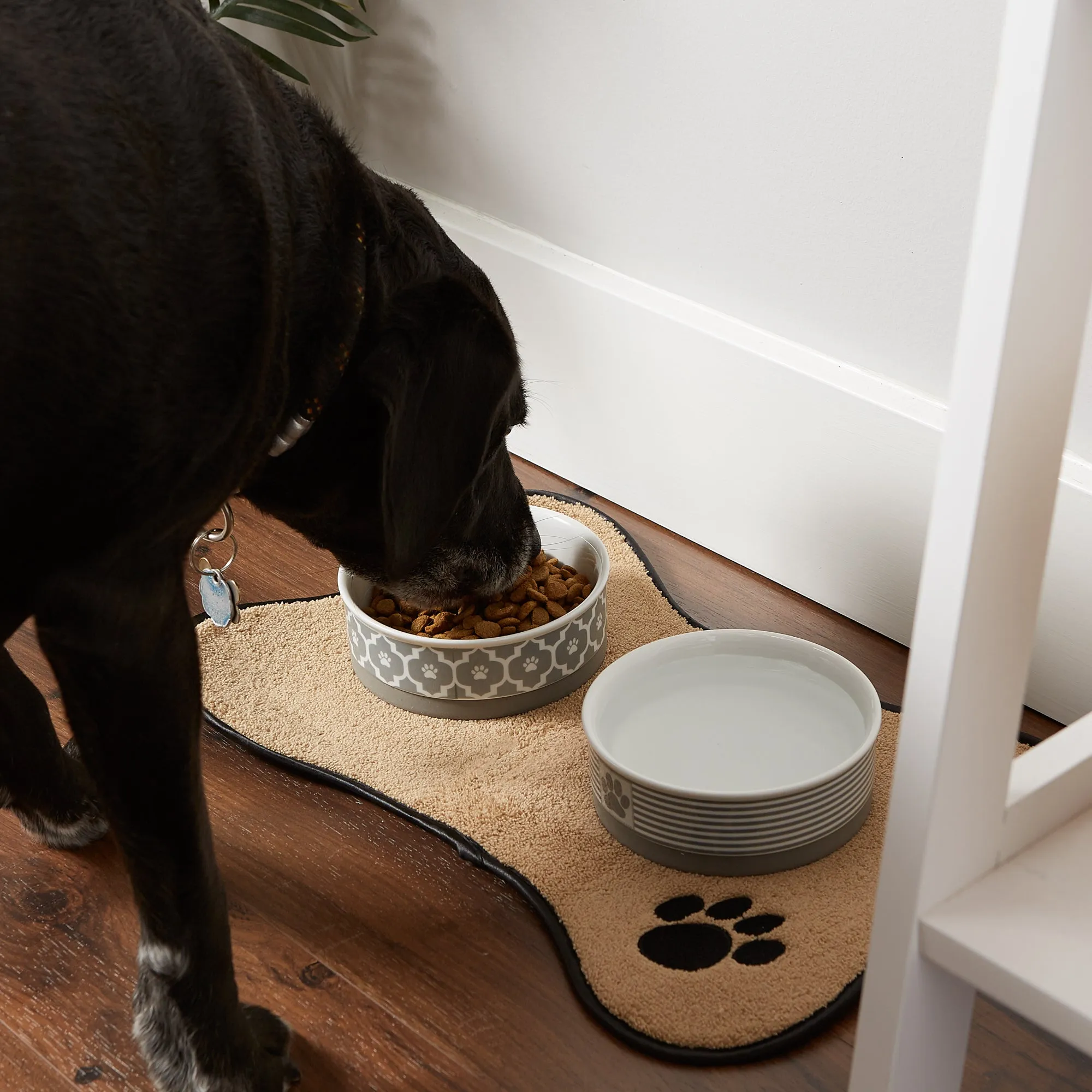 Taupe Bone Embroidered Paw Pet Placemat
