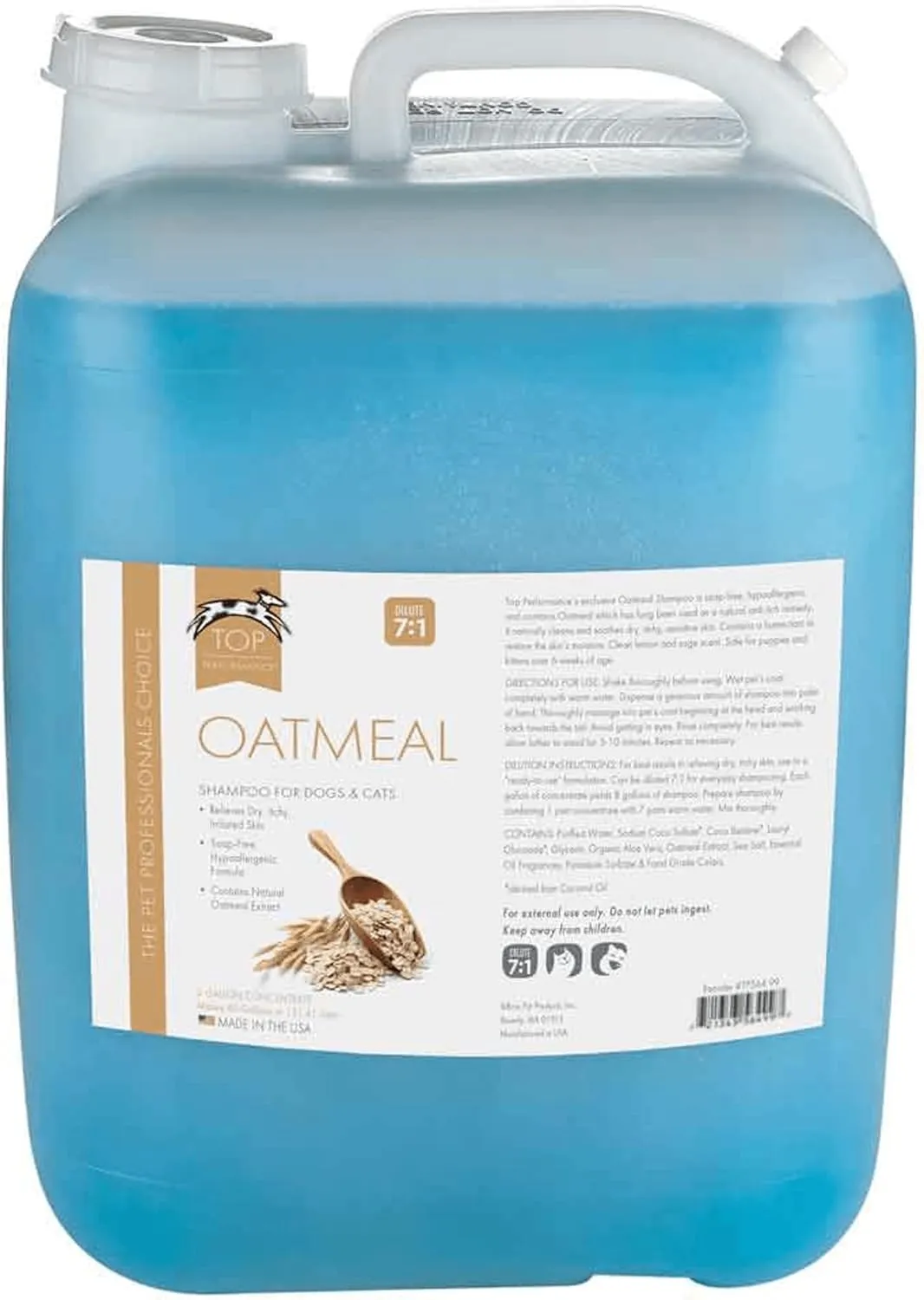 Top Performance Dog and Cat Oatmeal Shampoo, 5-Gallon