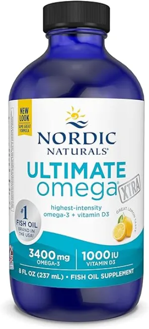 Ultimate Omega Xtra Liquid, Lemon Flavor - 8 oz - 3400 mg Omega-3   1000 IU Vitamin D3 - Omega-3 Fish Oil - EPA & DHA - Brain, Heart, Joint, & Immune Health - Non-GMO - 48 Servings in Pakistan