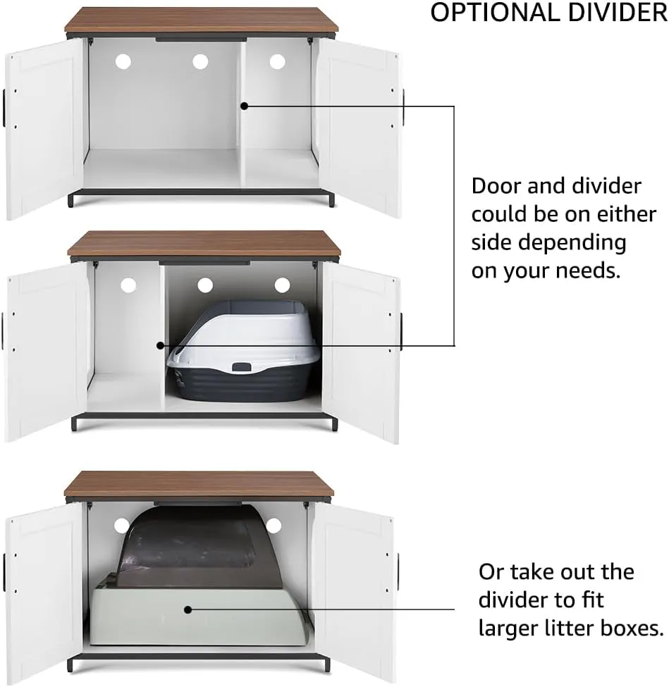 unipaws Extra Large Cat Litter Box Enclosure Furniture with Top Opening, XL Washroom Bench for Cats with Removable Divider, Jumbo Automatic Litter Box Cover and Hidden Cat Box