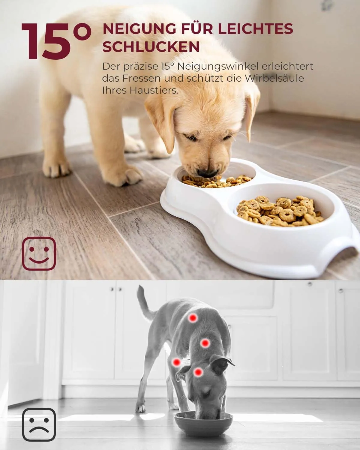Vantic Elevated Dog Bowls, Adjustable Raised Dog Bowl Stand for Small Puppy and Cats, Sturdy Pet Food Feeder with 2 Stainless Steel Dishes, Rustic Brown