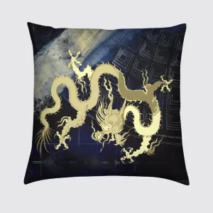 Velvet Cushion - Golden Dragon on Blue Pantheon