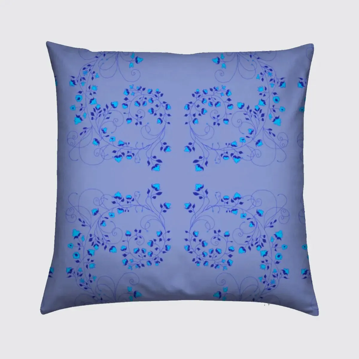 Velvet Cushion - Turquoise Flowers on Blue