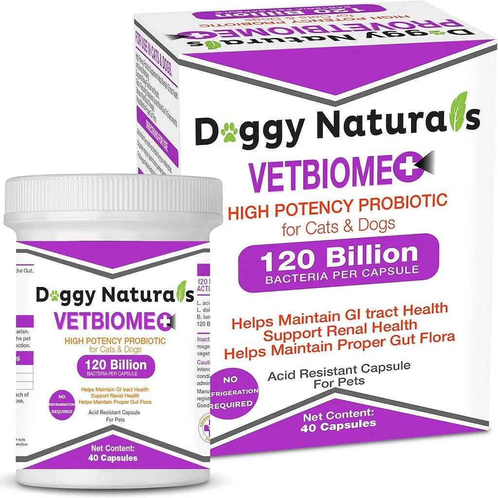 VetBiome Plus High Potency Probiotics Capsules for Dogs & Cats (40 Count)