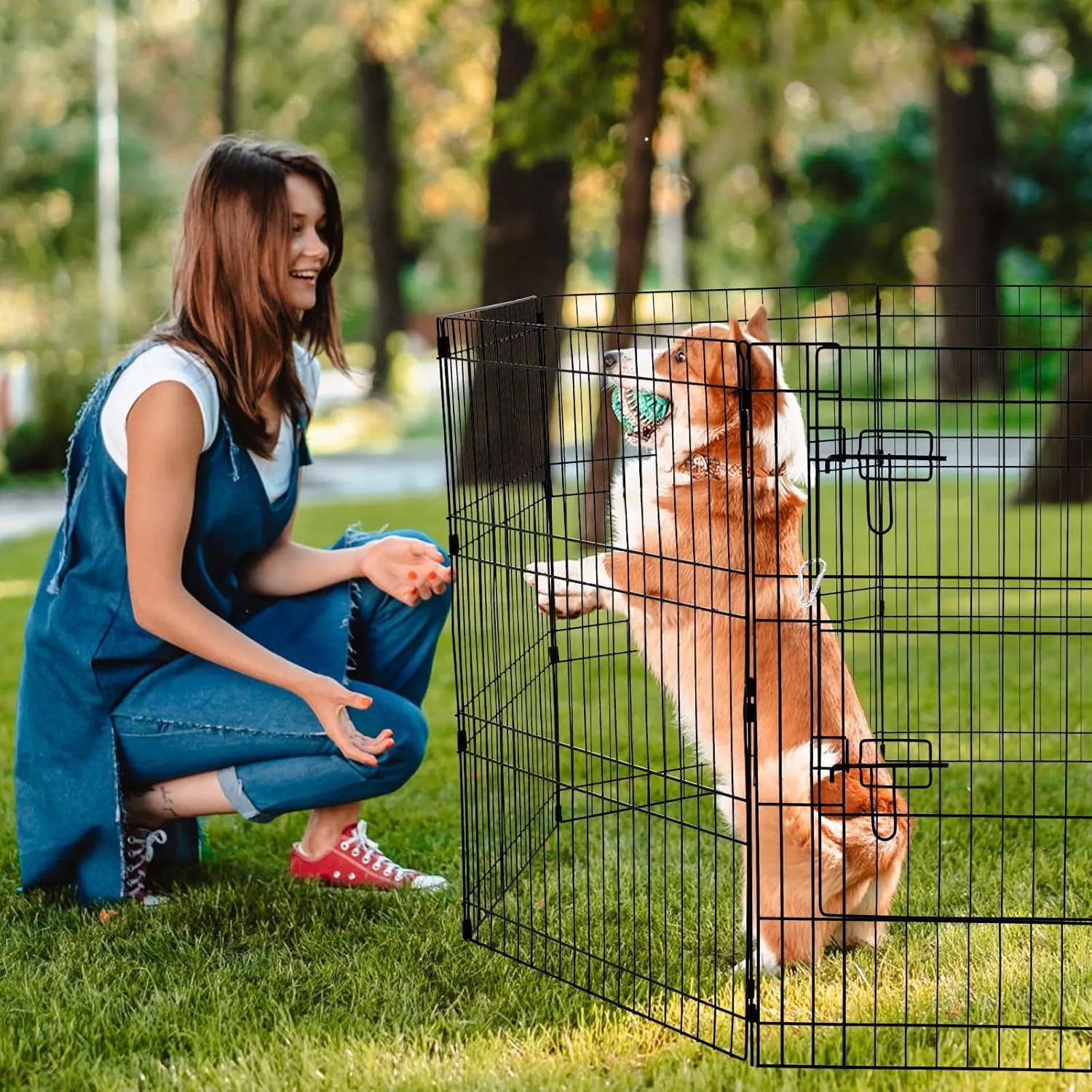 VEVOR Dog Playpen, 8 Pcs 30"H x 24"W Panels Foldable Metal Pet Exercise Pen, Dog Fence Indoor and Outdoor Pen with Door, 600D Oxford Fabric Bottom Pad, Pet Playpen for Dogs, Cats, Other Small Animals