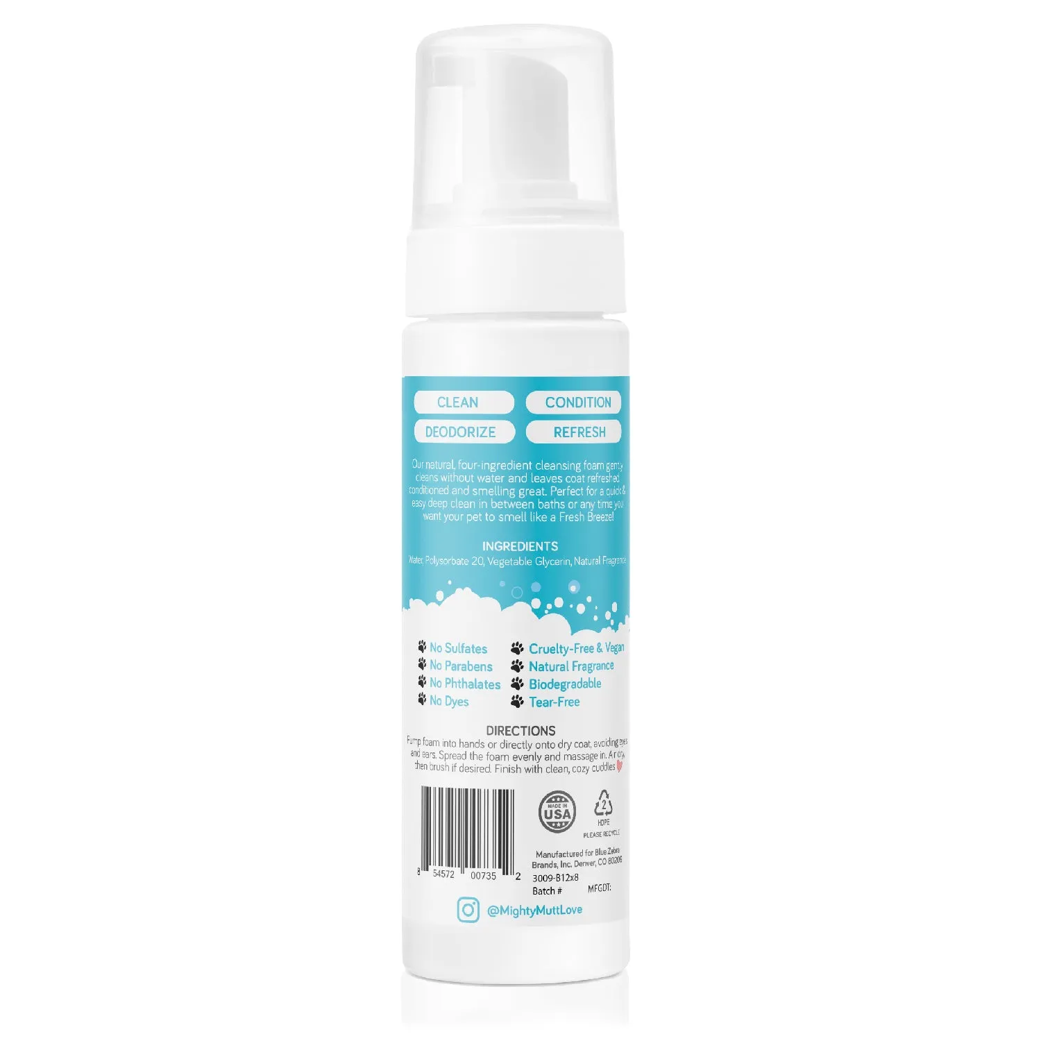 Waterless Foam Pet Shampoo